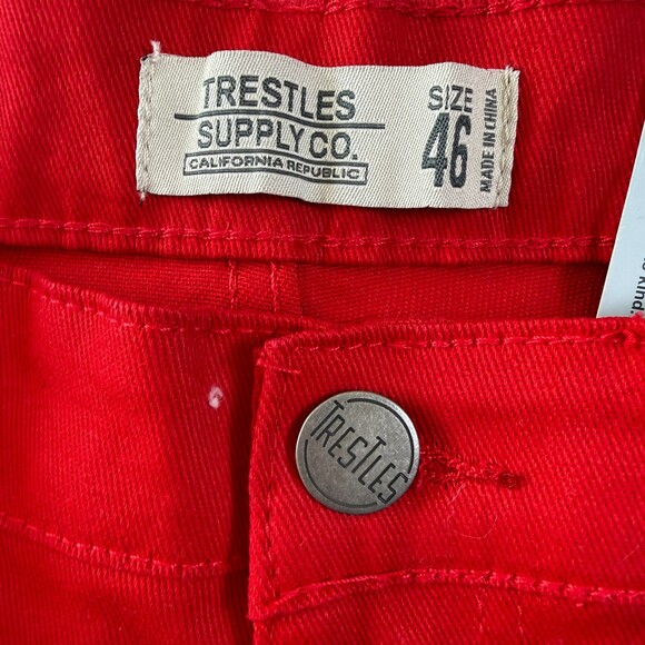 NWT Trestles Supply Co. Men's Red Jeans, Sz 46, Stretch, Motivational Text - Picture 6 of 15